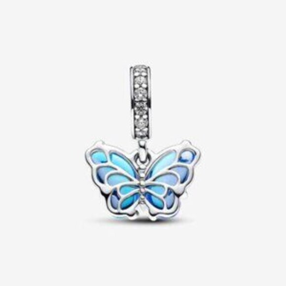 Pandora Blue Murano Glass Butterfly Dangle Charm - Picture 3 of 3